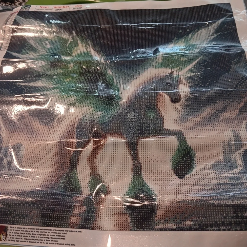 Mystical Green and White Unicorn Diamond Painting 50x50